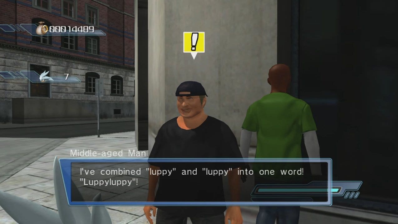 A man in a grey shirt and black, backwards baseball cap says “I’ve combined luppy and luppy into one word! Luppyluppy!”