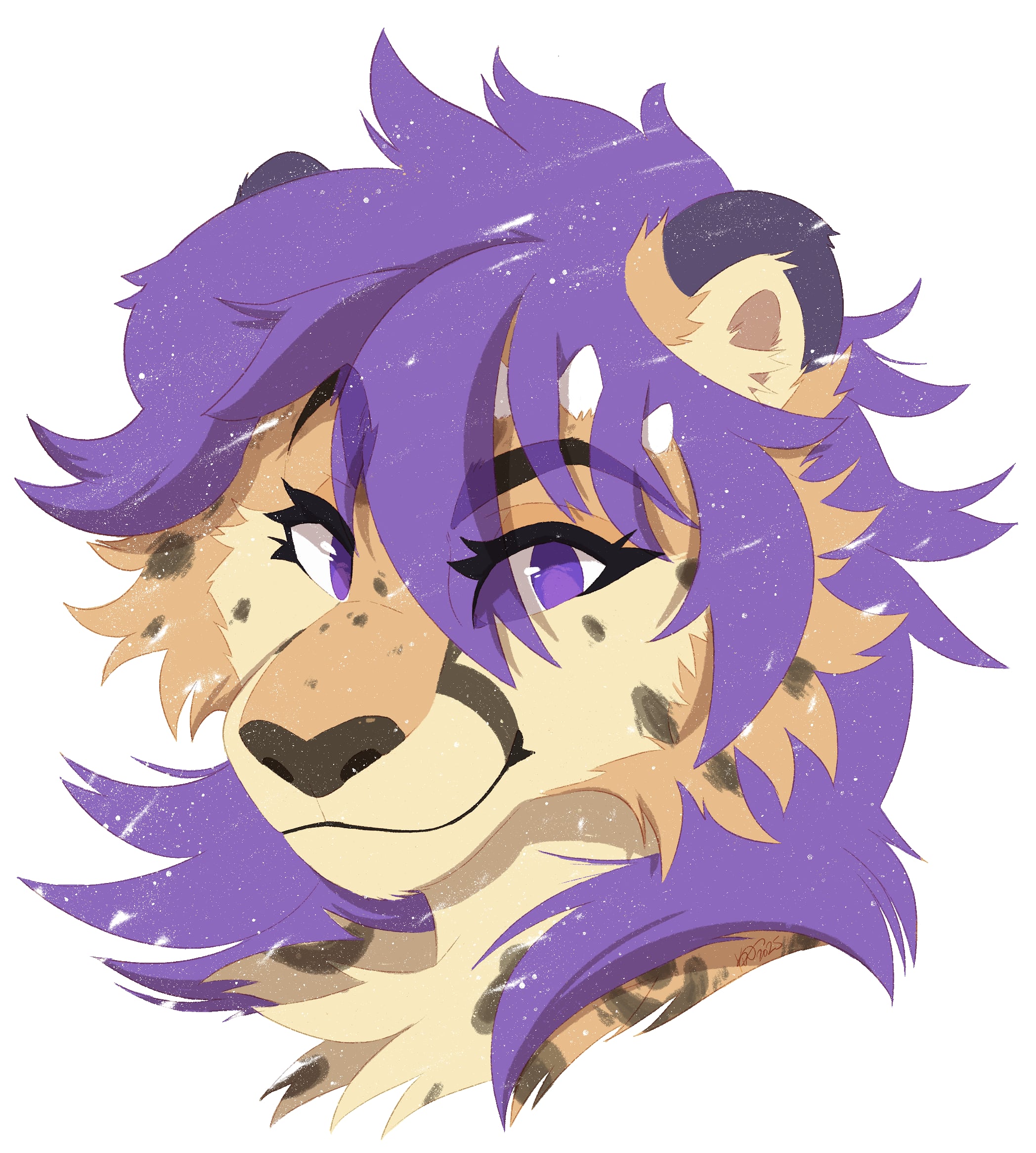 A digital sketch of a cheetah-dragon lady with vivid colours and a somewhat worn texture through it