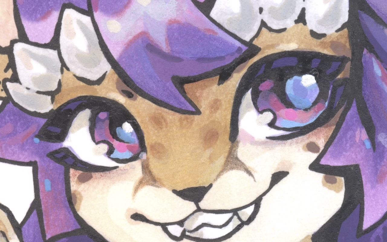 Up-close view of Ticky's face, showing how intricate and detailed the painting is in this piece